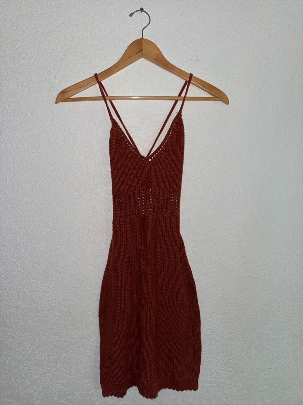 Forever 21 Burnt Orange Crochet Spaghetti-Strap Mini Dress